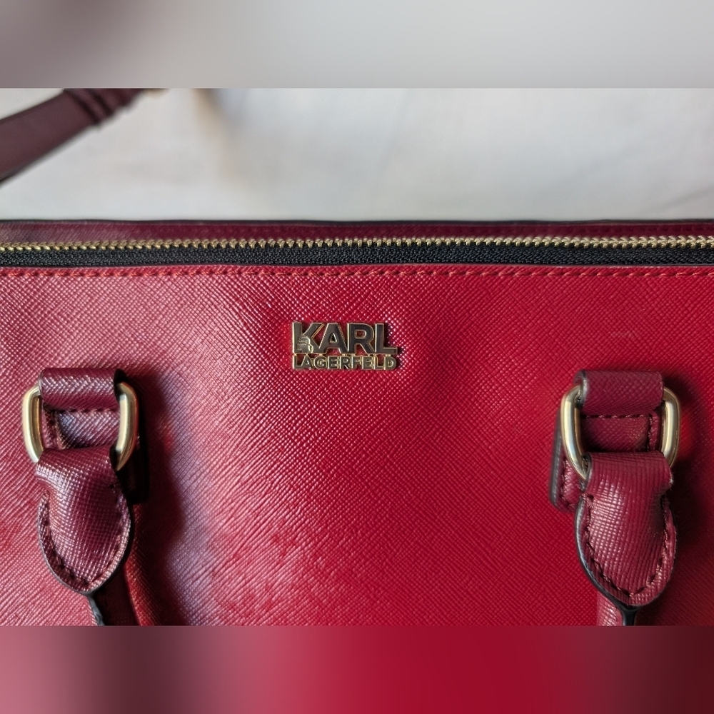 Karl Lagerfeld Saffiano Leather Satchel, Burgundy - Picture 4 of 13